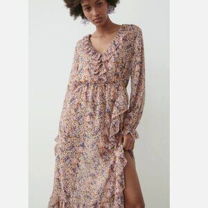 Zara Floral Backless Midi Dress, Size large nwt